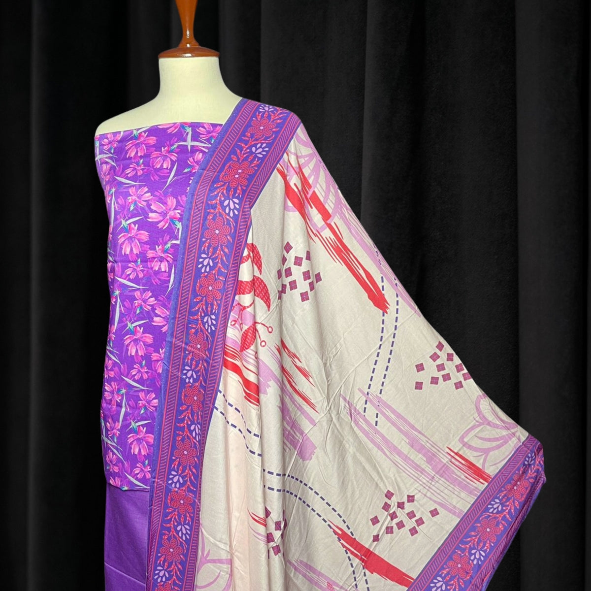 Unstitched Printed Linen 3 Piece Suit D2
