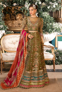 Maria.B – D6 (Olive Green & Maroon Organza)