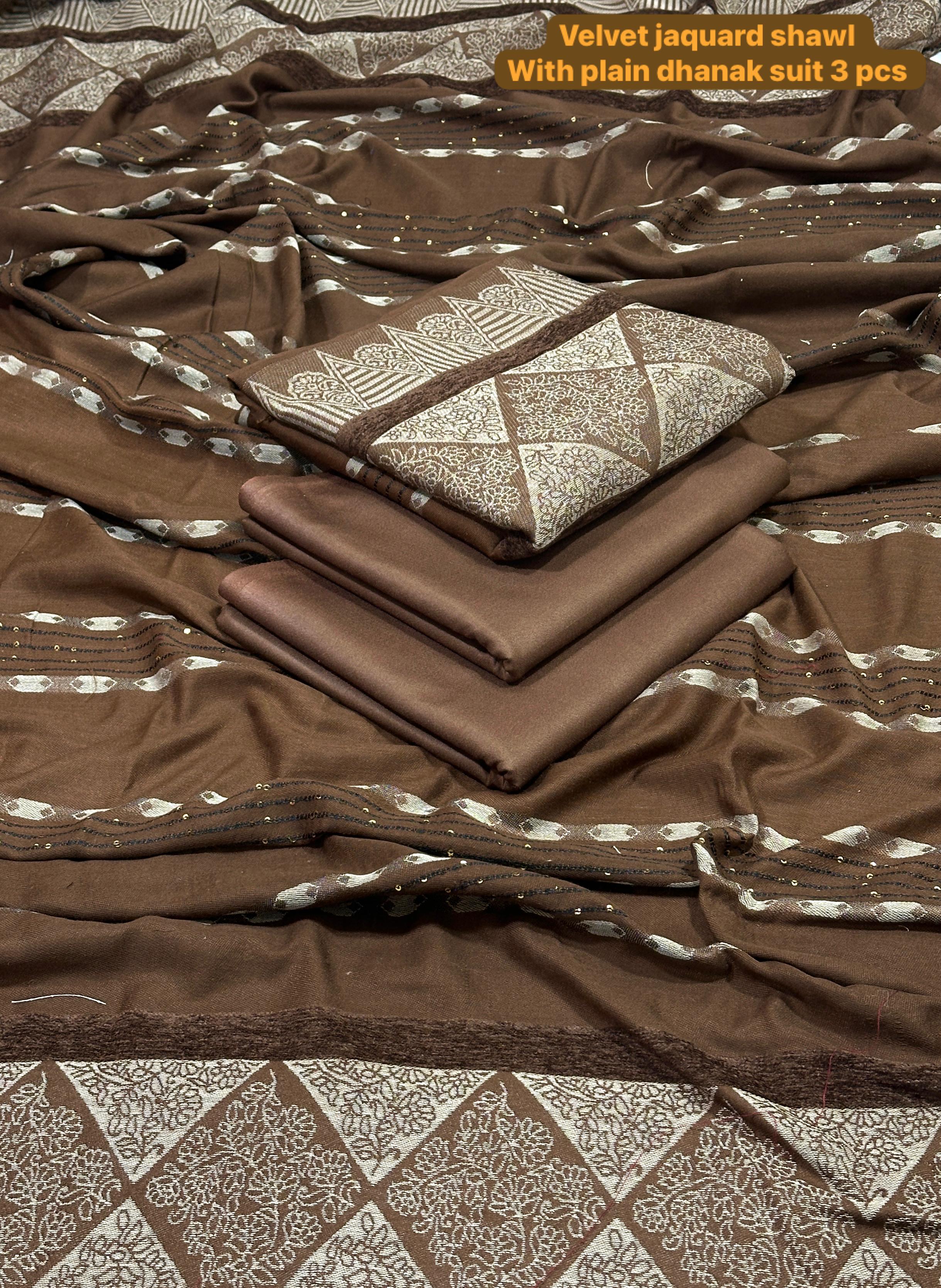 Dhanak 3pc with velvet Jaquard shawl D1