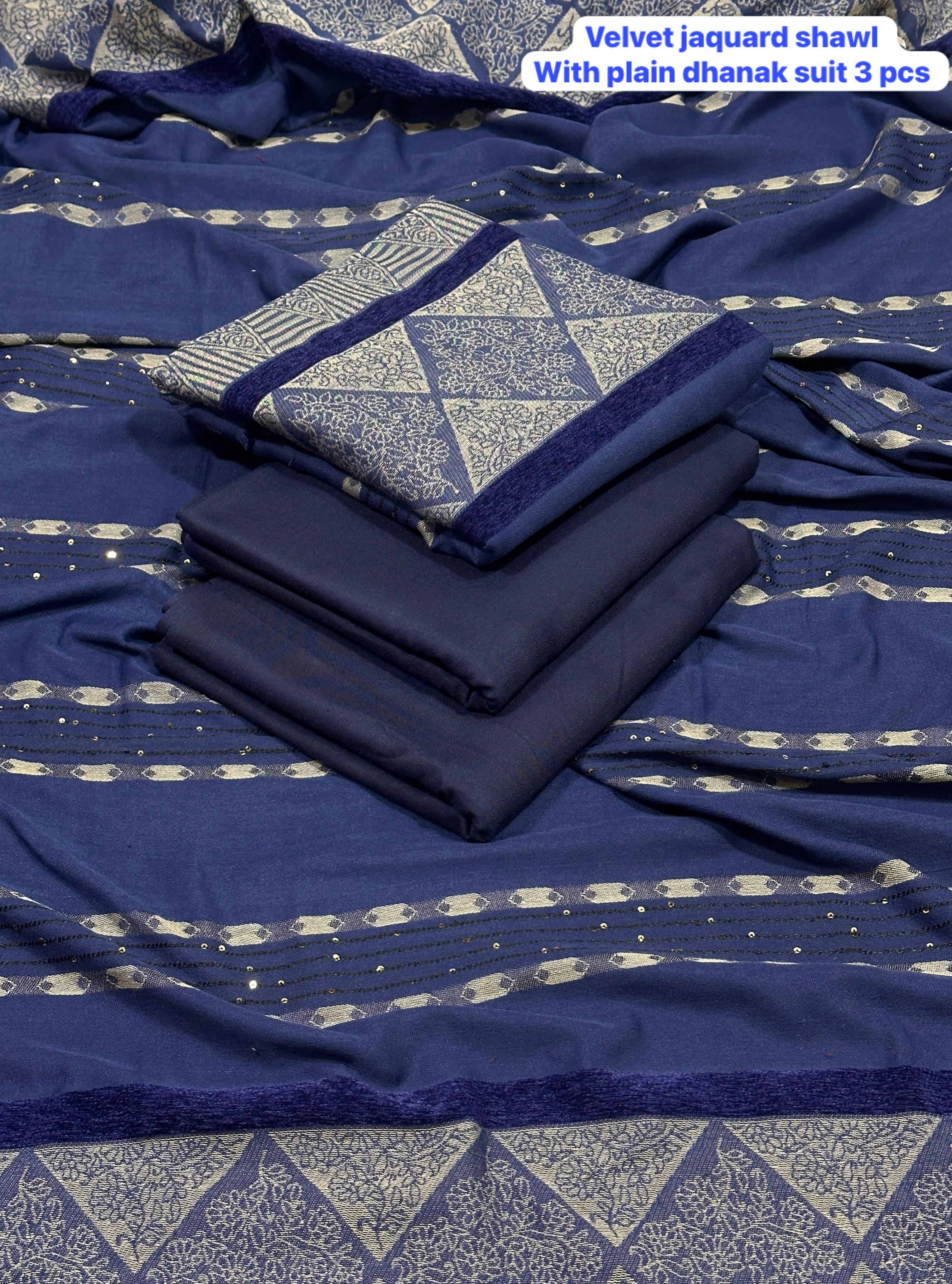 Dhanak 3pc with velvet Jaquard shawl D2