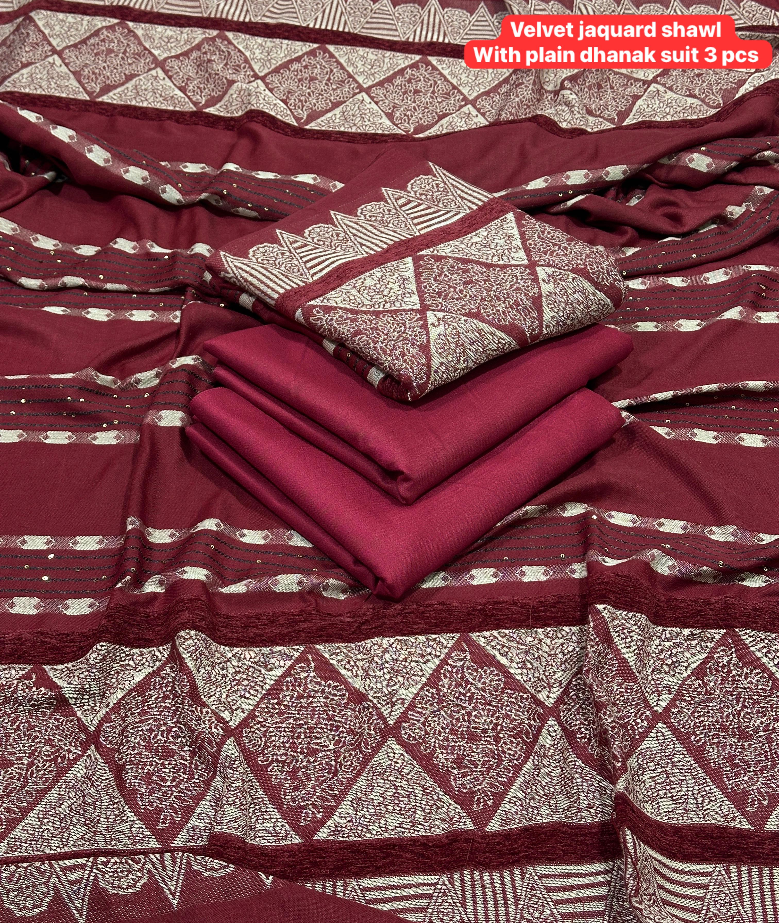 Dhanak 3pc with velvet Jaquard shawl D3