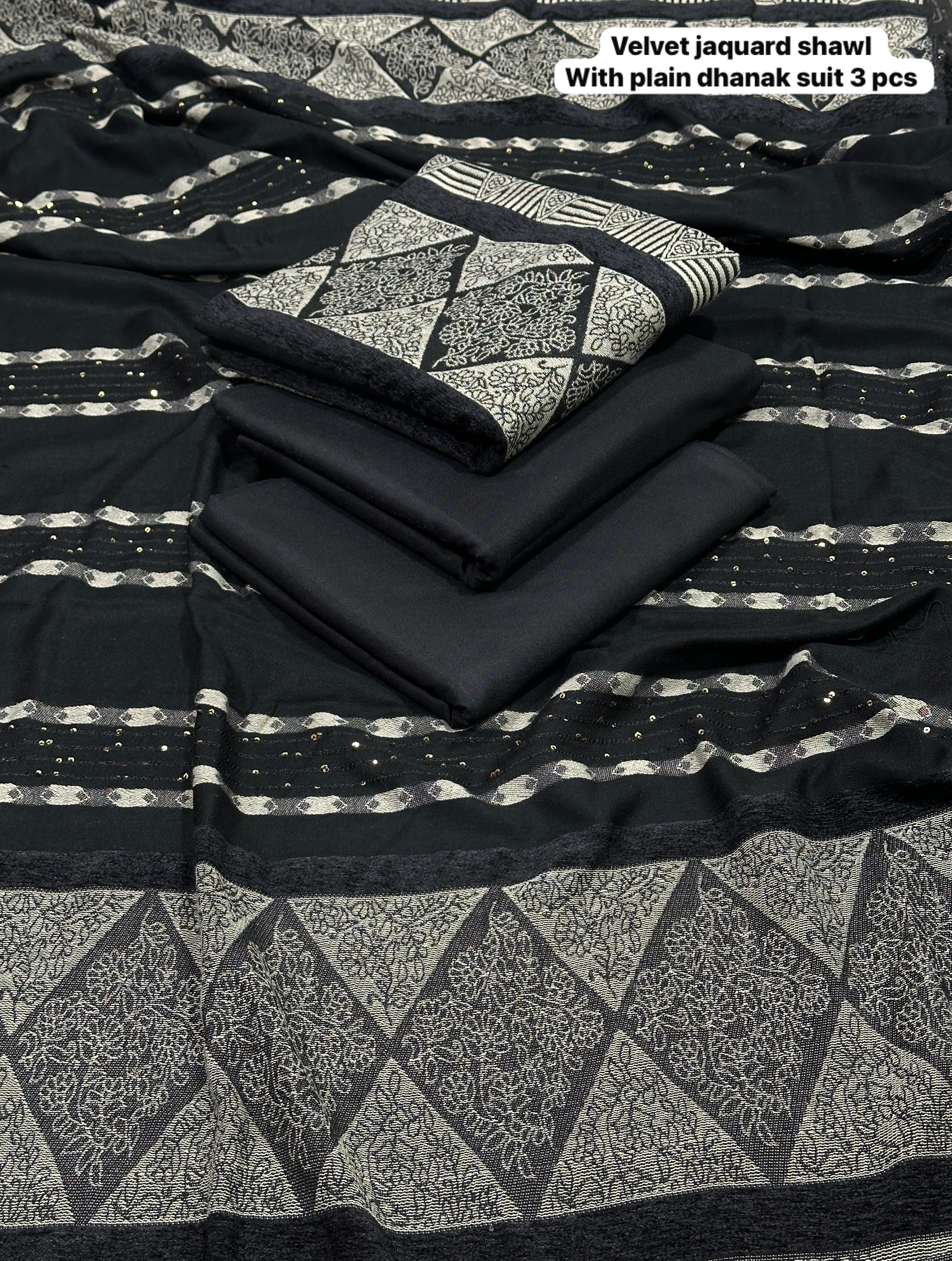 Dhanak 3pc with velvet Jaquard shawl D4