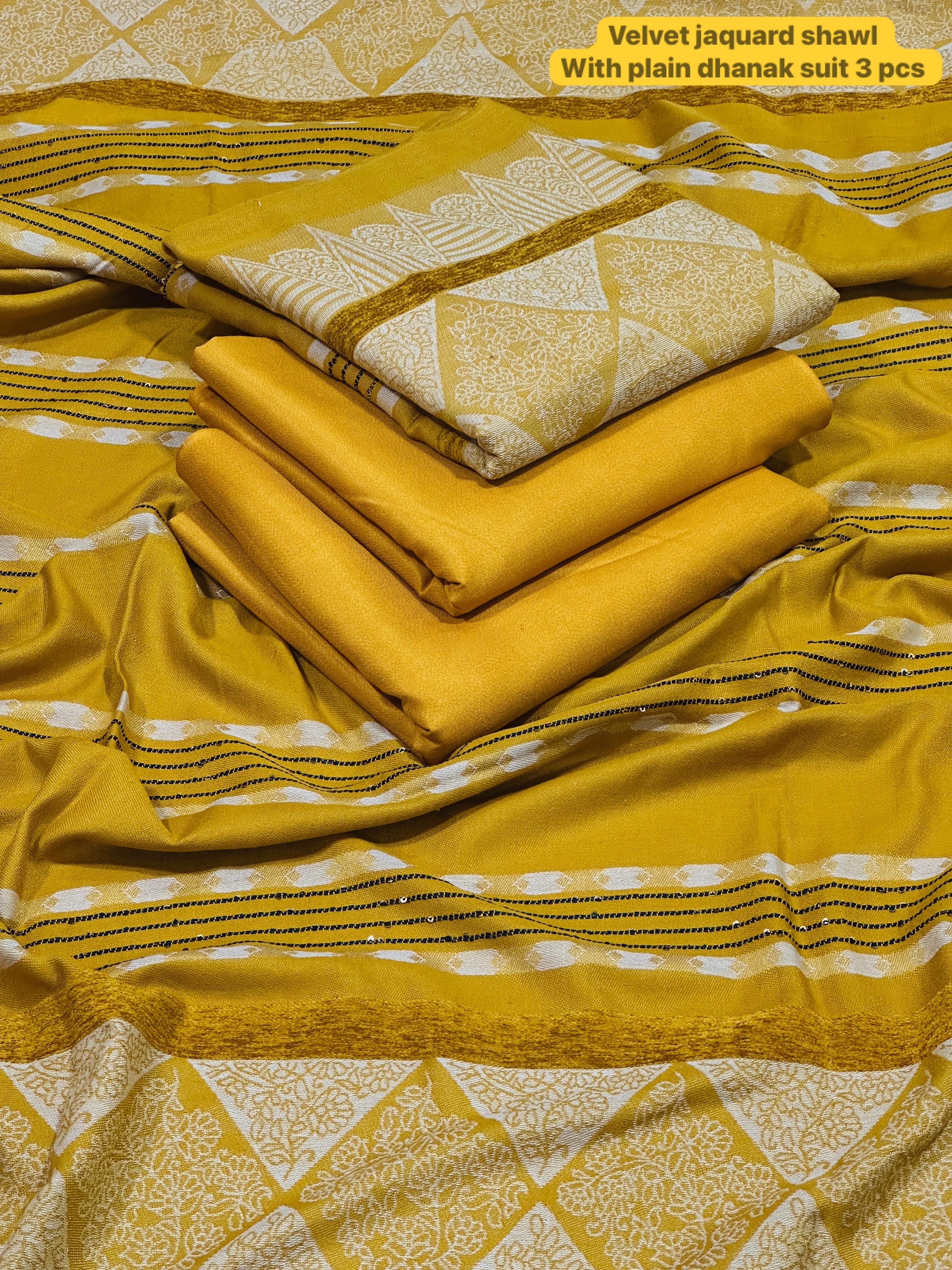 Dhanak 3pc with velvet Jaquard shawl D5