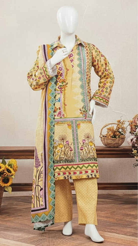 Digital Printed Khaddar 3 Piece Suit D4