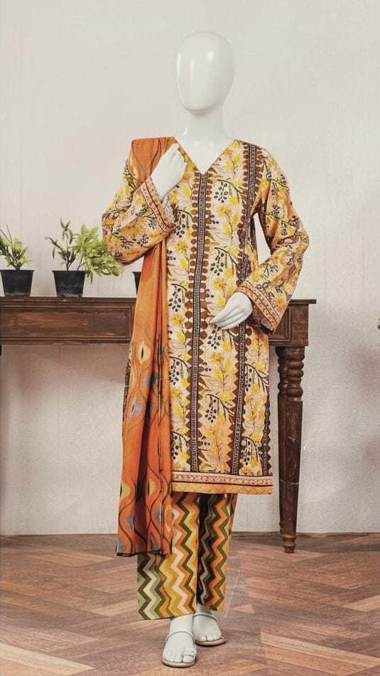 Digital Printed Khaddar 3 Piece Suit D6