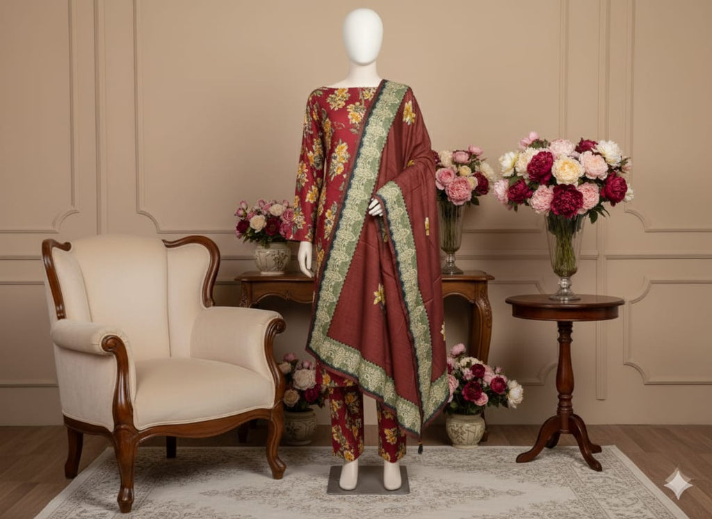 Digital Printed Khaddar 3 Piece Suit D11