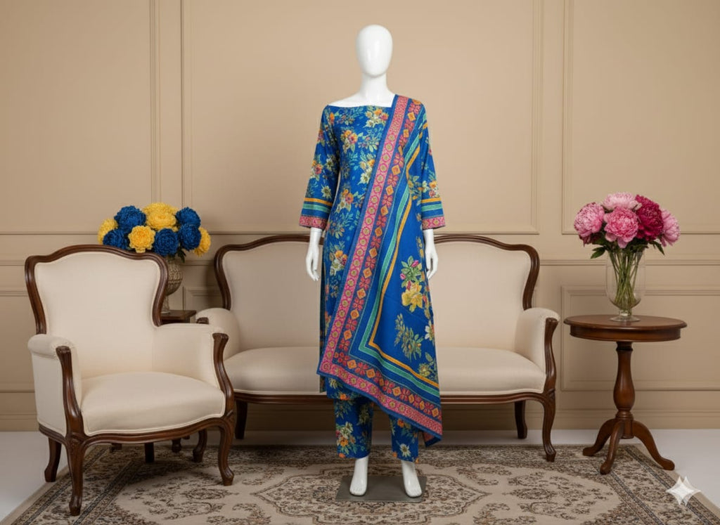 Digital Printed Khaddar 3 Piece Suit D9