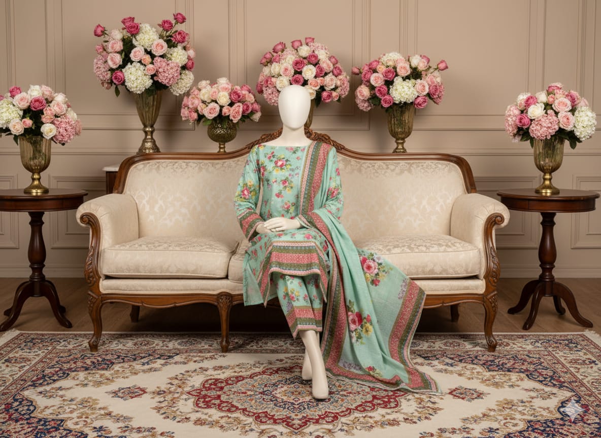 Digital Printed Khaddar 3 Piece Suit D8