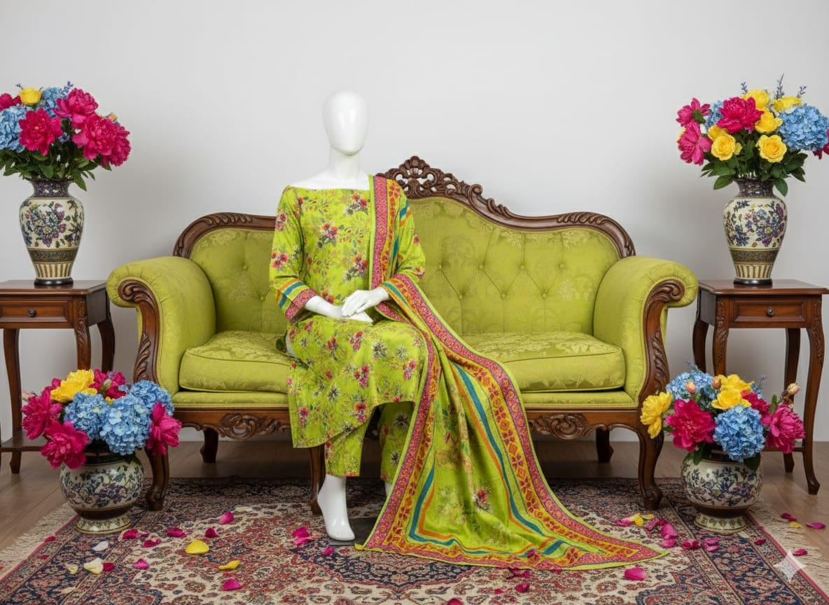 Digital Printed Khaddar 3 Piece Suit D7