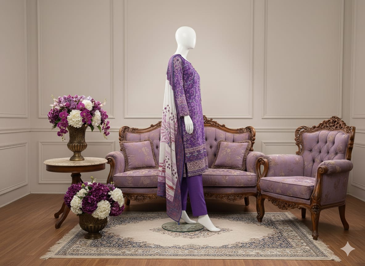 Unstitched Printed Linen 3 Piece Suit D2