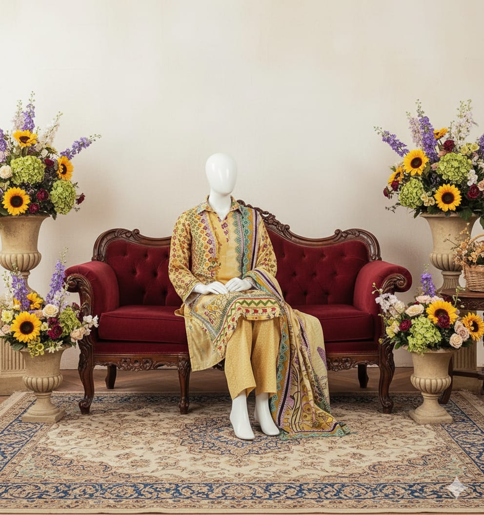 Digital Printed Khaddar 3 Piece Suit D4