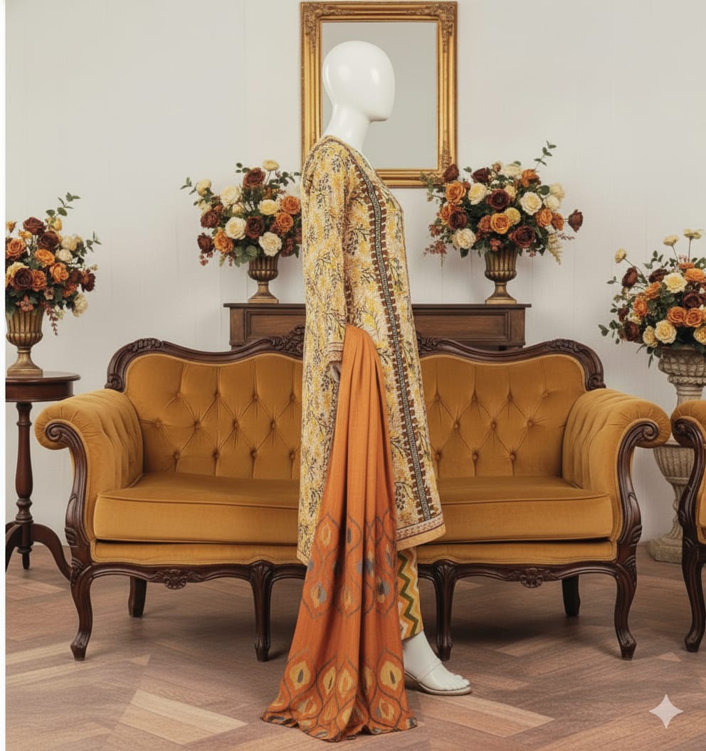 Digital Printed Khaddar 3 Piece Suit D6