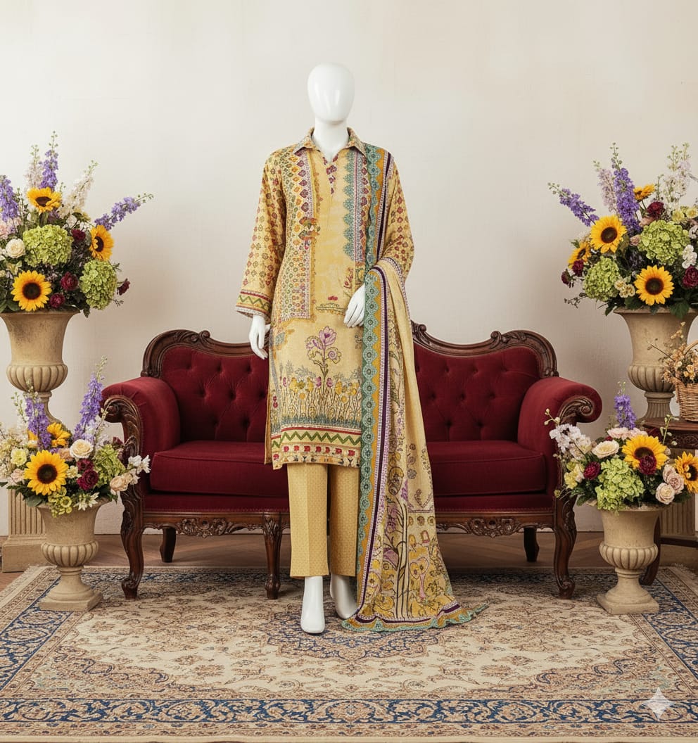 Digital Printed Khaddar 3 Piece Suit D4