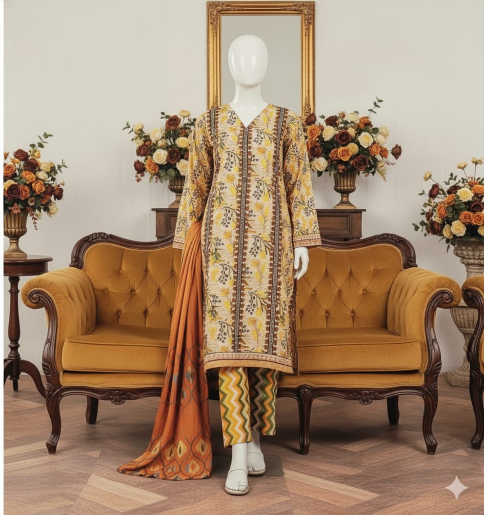 Digital Printed Khaddar 3 Piece Suit D6