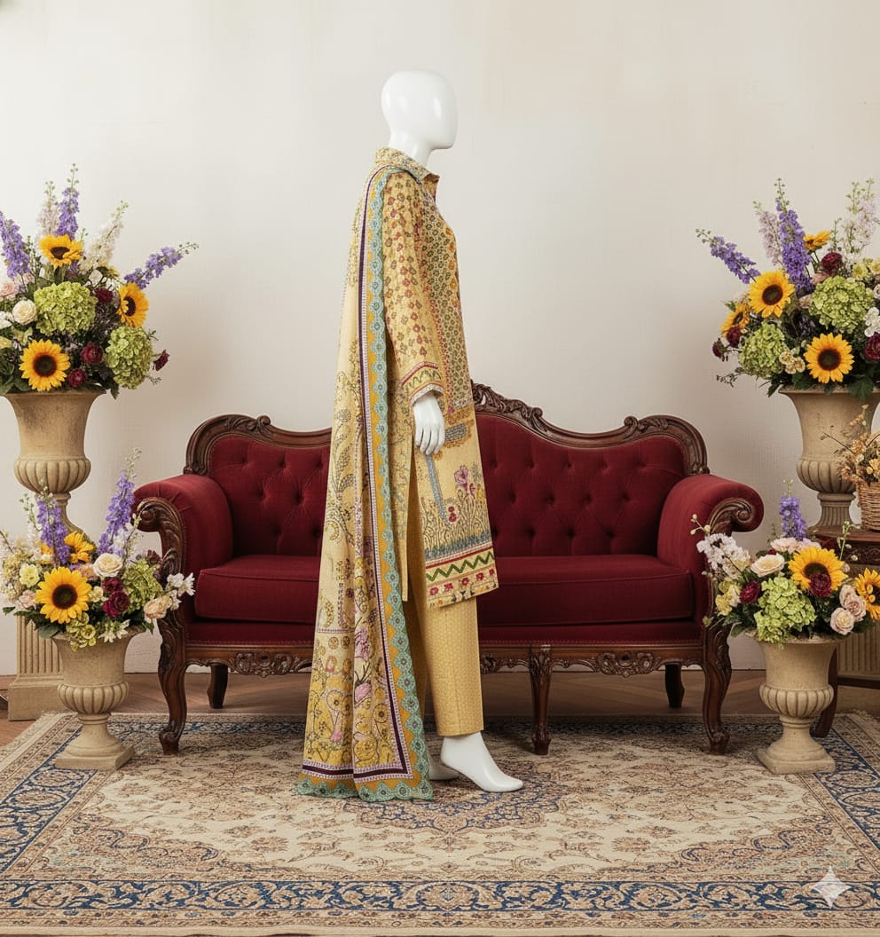 Digital Printed Khaddar 3 Piece Suit D4