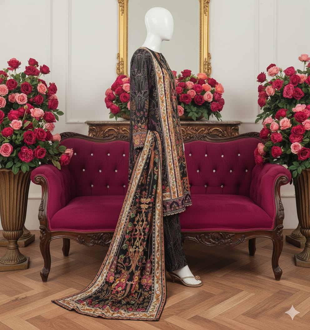 Digital Printed Khaddar 3 Piece Suit D1