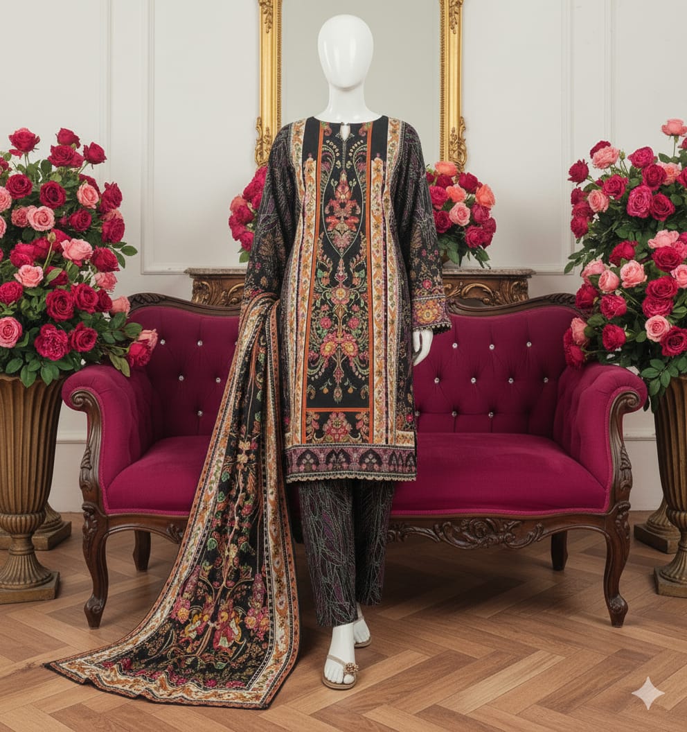 Digital Printed Khaddar 3 Piece Suit D1