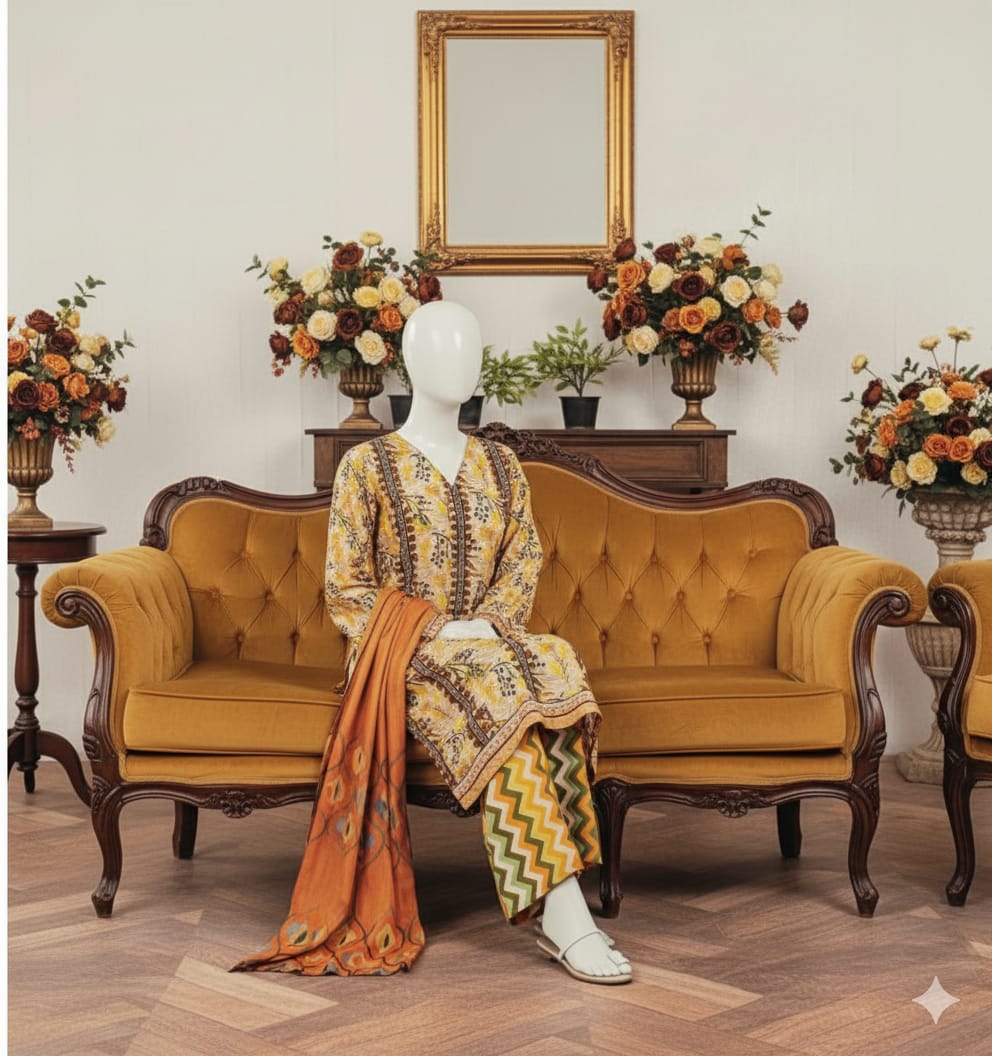 Digital Printed Khaddar 3 Piece Suit D6