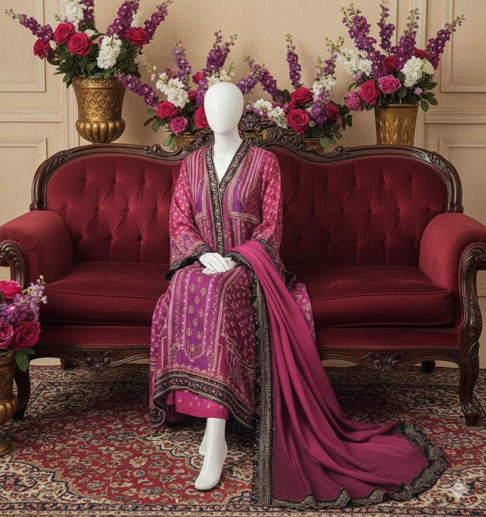 Digital Printed Khaddar 3 Piece Suit D5